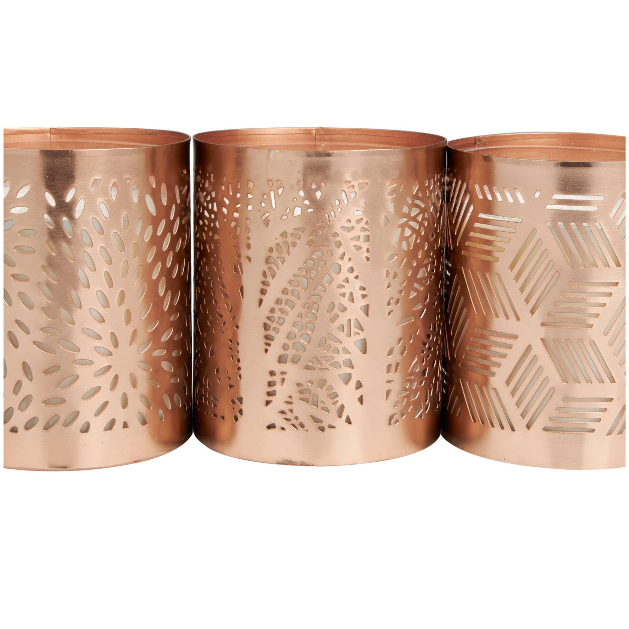 White Wax Campfire Scented Candle with Geometric Copper Containers, 3ct.